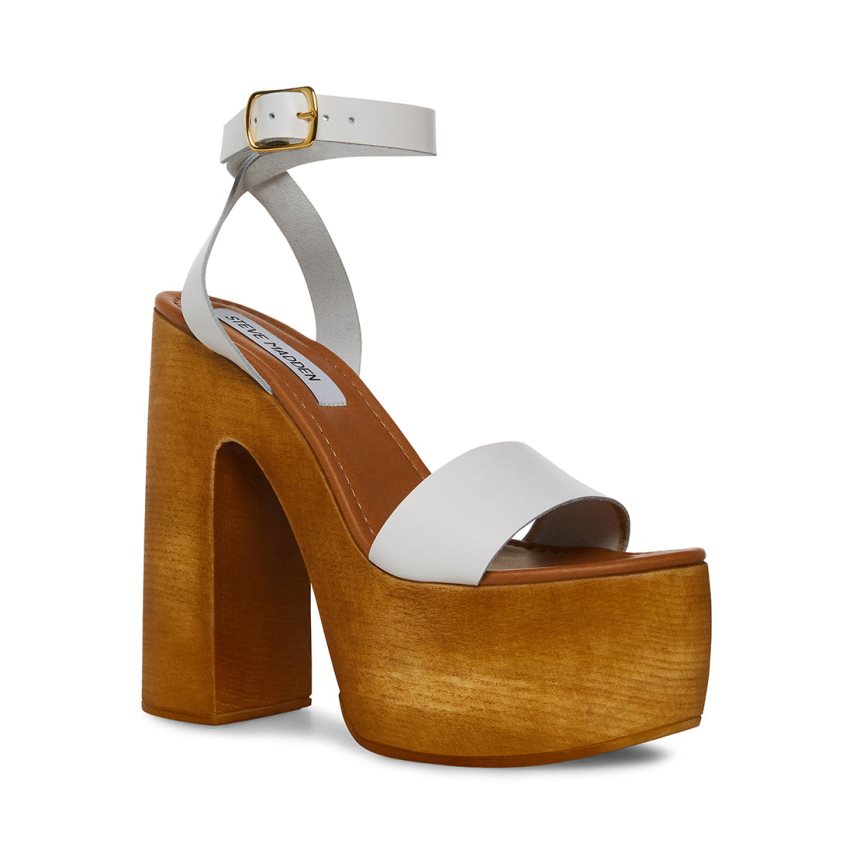 Sandalias Tacones Steve Madden Alessia Cuero Mujer Marrones Blancas | ES SGS6E2